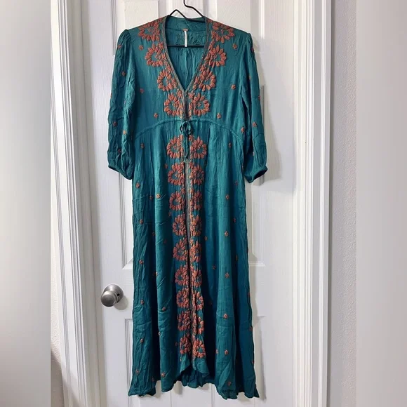 Free People Embroidered Fable Midi Dress - Green - Picture 4 of 5